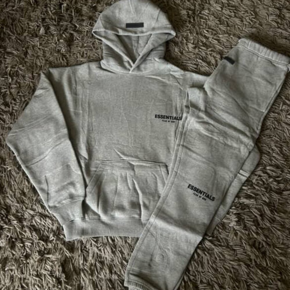 Fear Of God Essentials Dark Oatmeal Hoodie & Sweatpants Set SS22 Size Large
